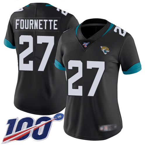 Nike Jacksonville Jaguars #27 Leonard Fournette Black Team Color Women Stitched NFL 100th Season Vapor Limited Jersey